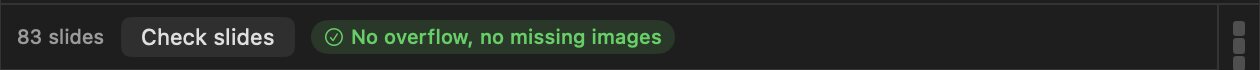 The preview bar: the slide count, the Check slides button, and the result chip