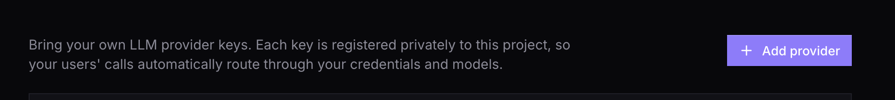 Add provider, then the provider row with its models.