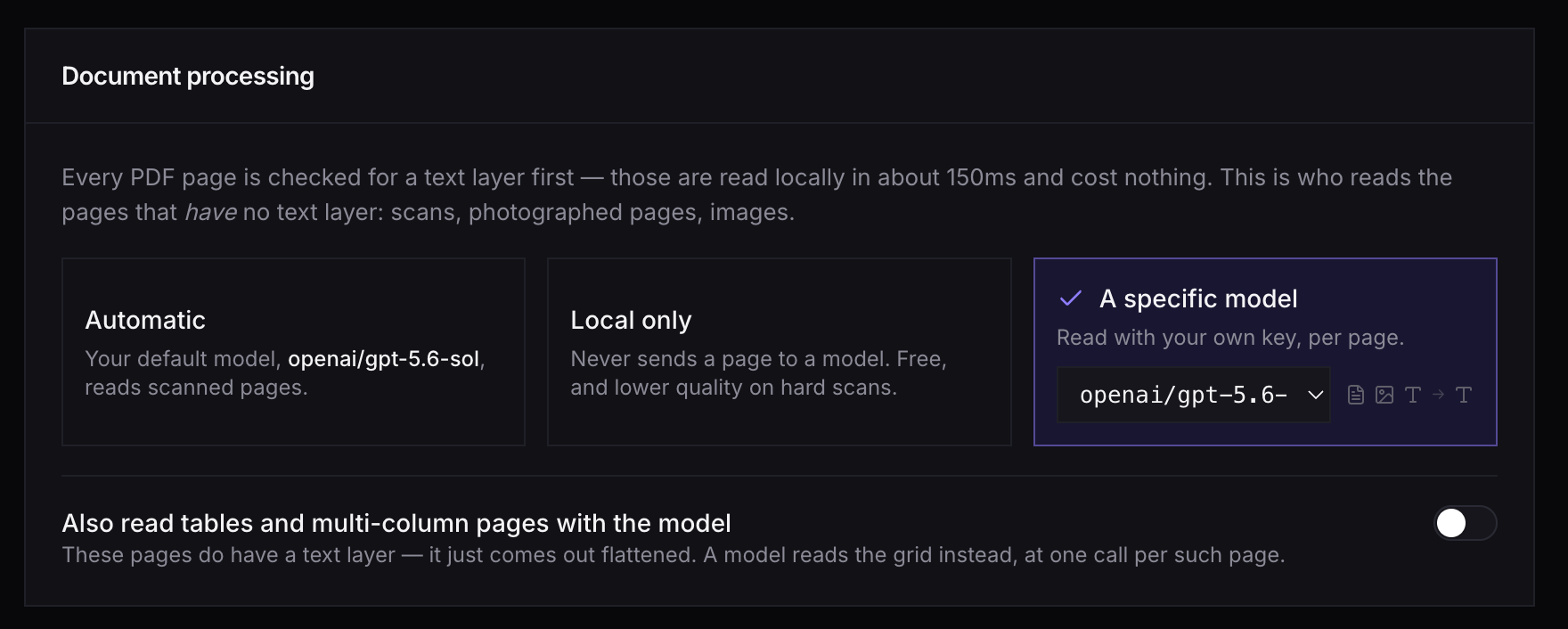 Embedding model, then document processing.