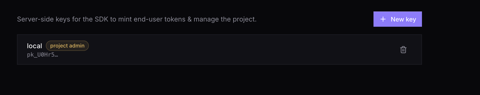 New key, and the project id in the SDK snippet.