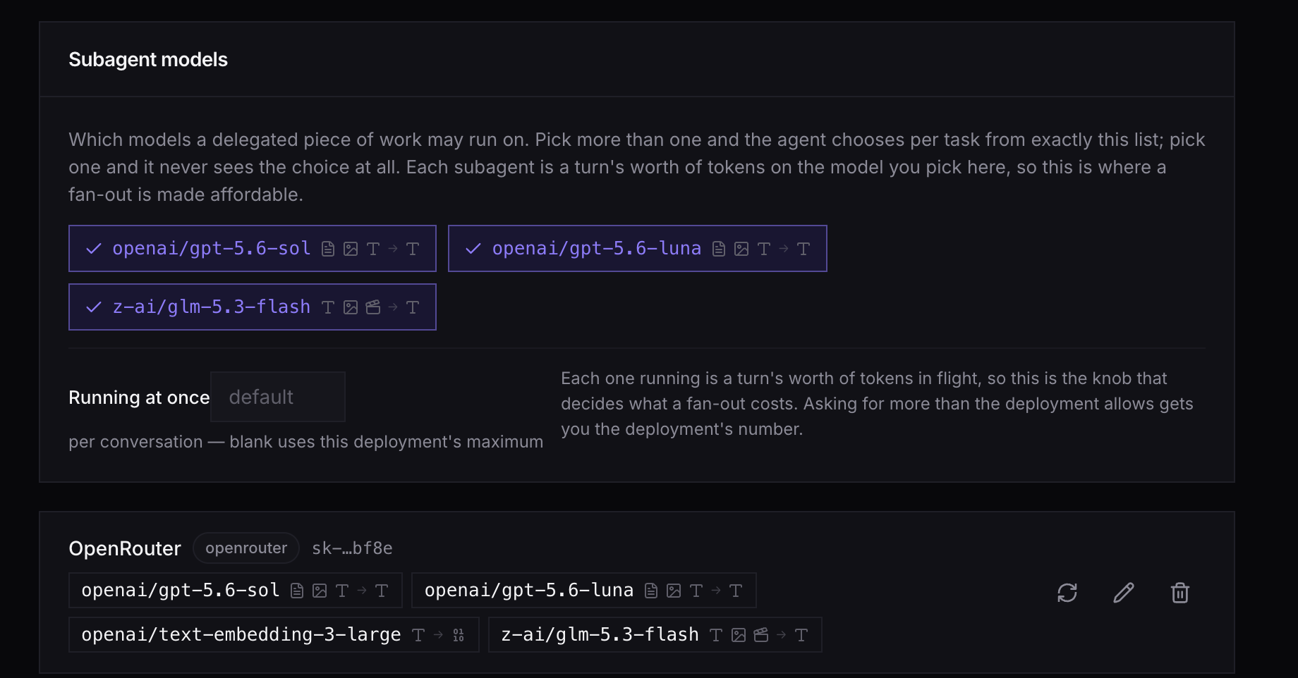 Add provider, then the provider row with its models.
